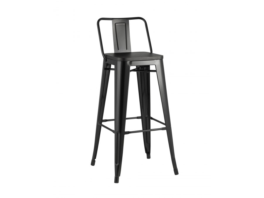 Стул барный TOLIX WOOD со спинкой черный глянцевый