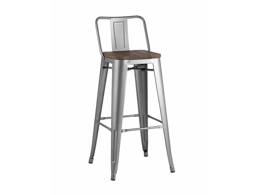Стул барный TOLIX WOOD со спинкой серебристый матовый