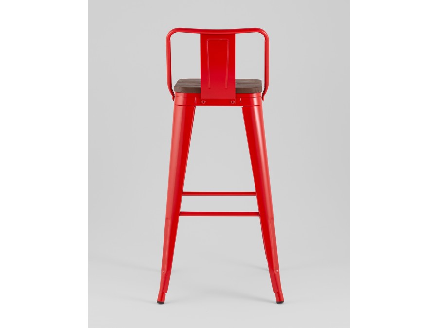 Стул барный TOLIX со спинкой красный глянцевый + темное дерево KD