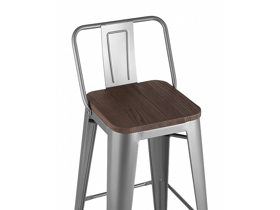 Стул барный TOLIX WOOD со спинкой серебристый матовый