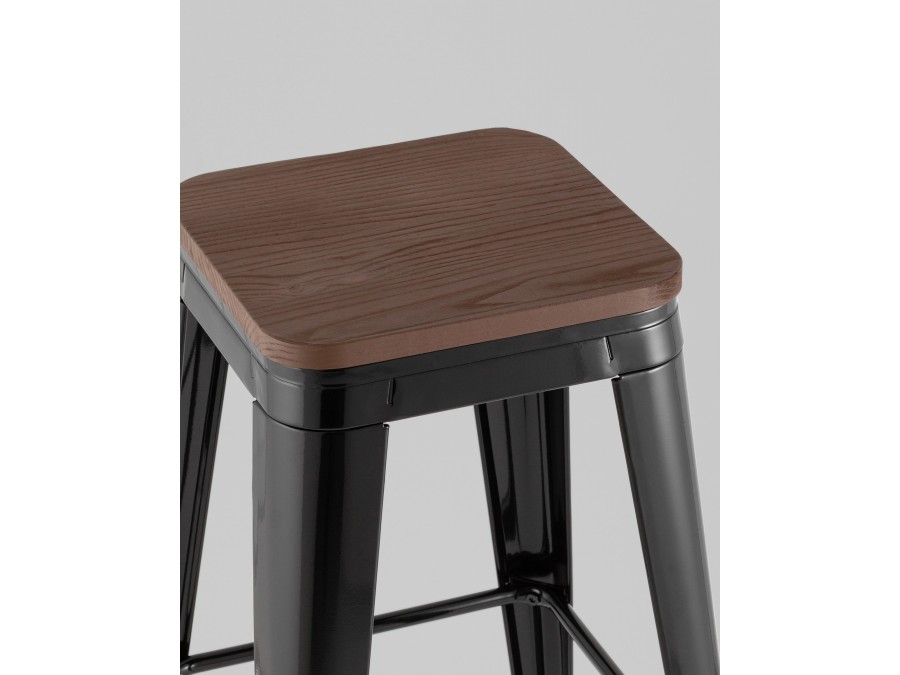 Стул барный TOLIX черный глянцевый + темное дерево KD
