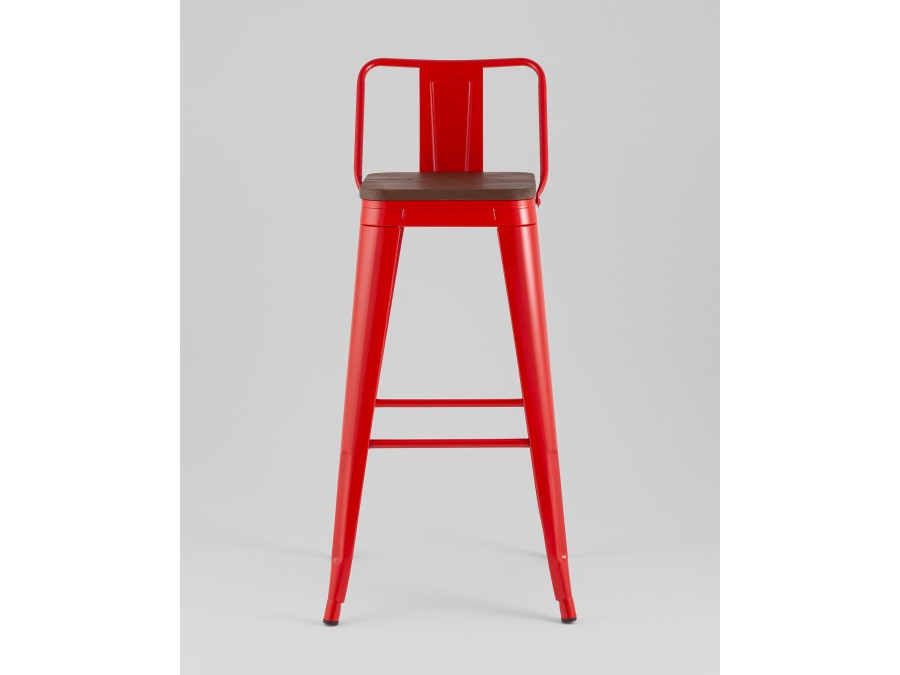 Стул барный TOLIX со спинкой красный глянцевый + темное дерево KD