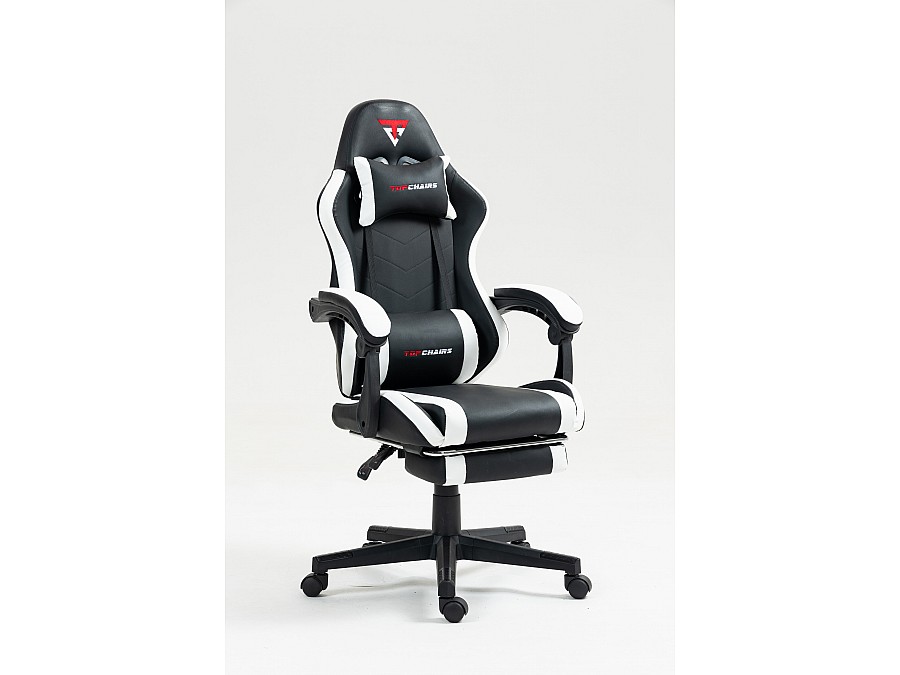 Кресло спортивное TopChairs Prophet с оттоманкой черно-белый