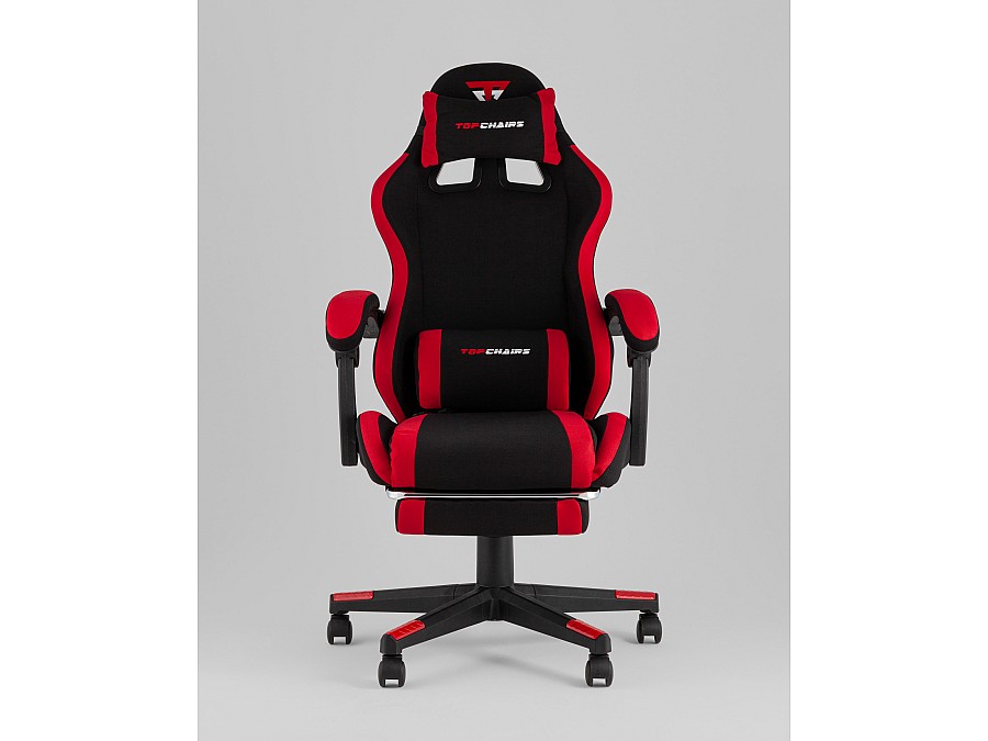 Кресло спортивное TopChairs Prophet с оттоманкой ткань черно-красный