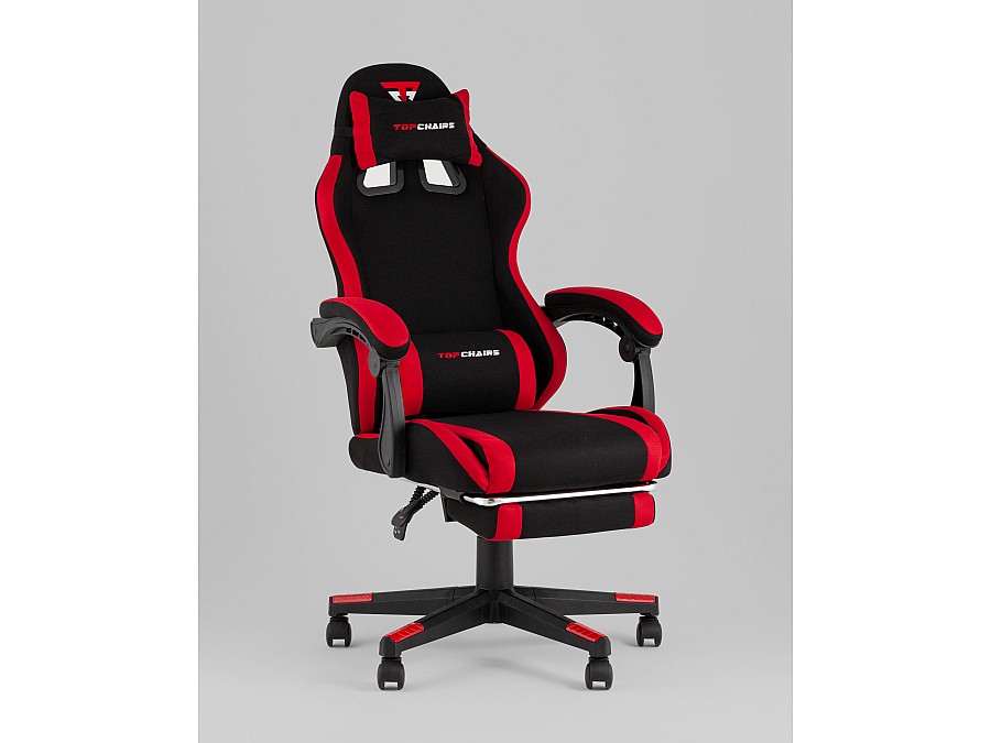 Кресло спортивное TopChairs Prophet с оттоманкой ткань черно-красный