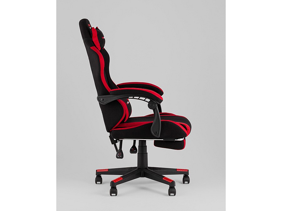 Кресло спортивное TopChairs Prophet с оттоманкой ткань черно-красный