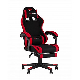 Кресло спортивное TopChairs Prophet с оттоманкой ткань черно-красный