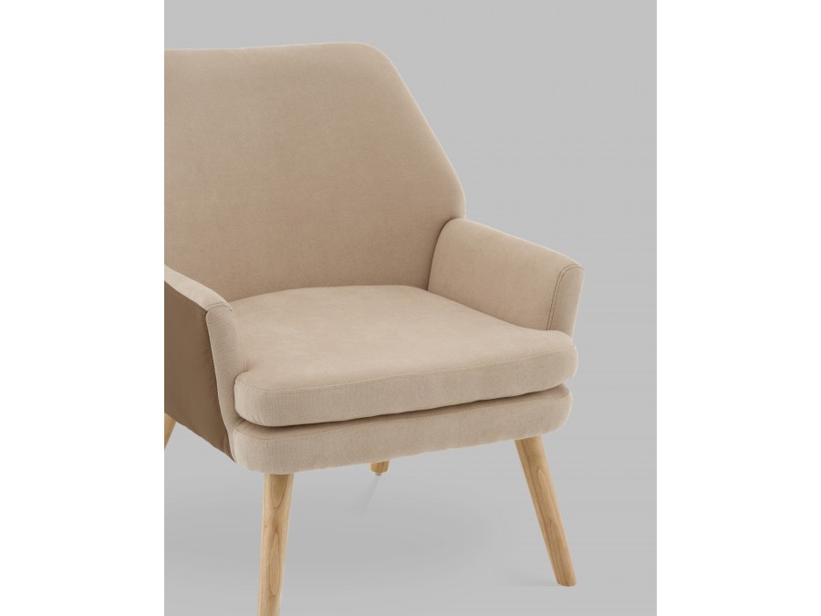 Кресло Харви бежевый с коричневой экокожей деревянные ножки