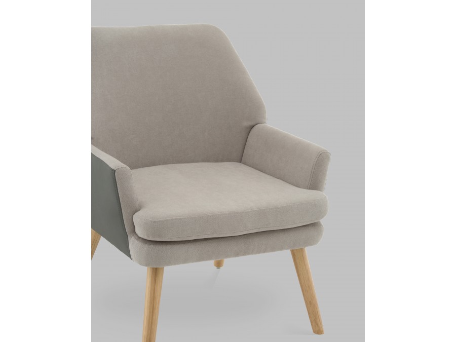 Кресло Харви серый с серой экокожей деревянные ножки