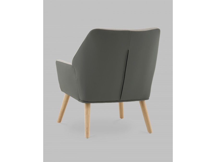 Кресло Харви серый с серой экокожей деревянные ножки