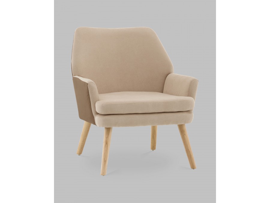 Кресло Харви бежевый с коричневой экокожей деревянные ножки