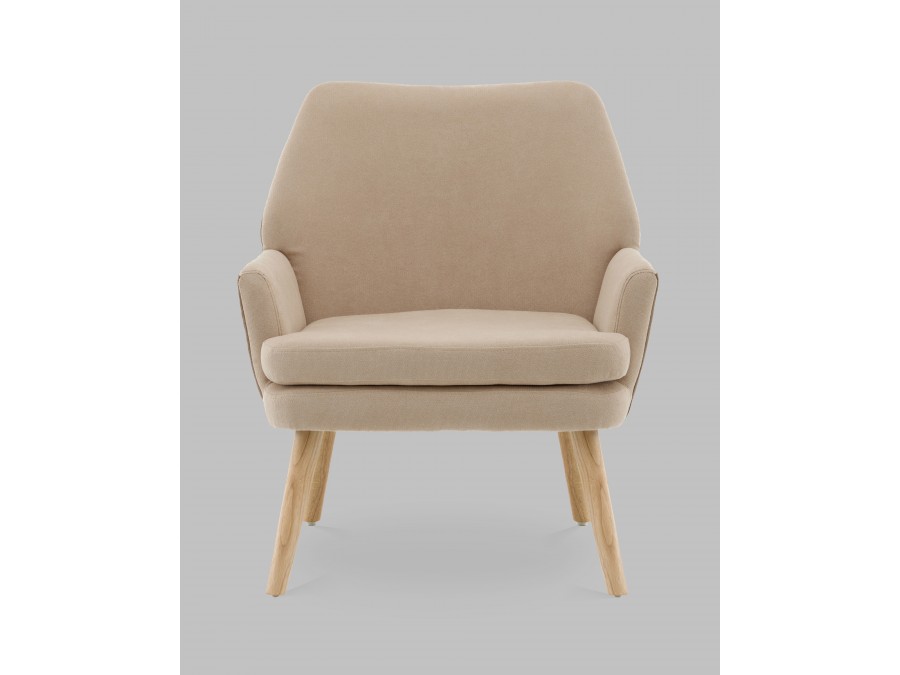 Кресло Харви бежевый с коричневой экокожей деревянные ножки