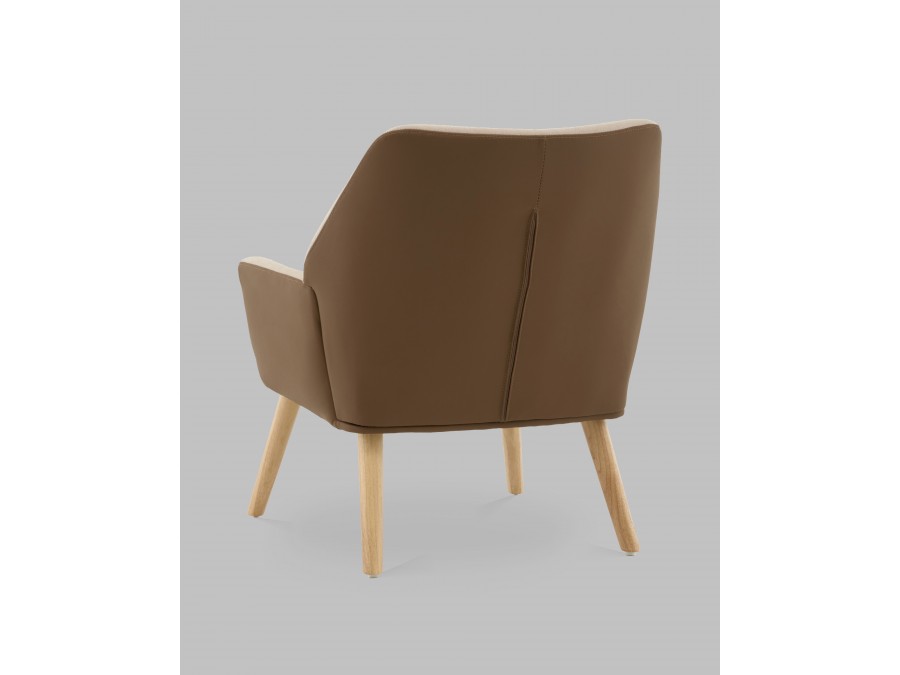 Кресло Харви бежевый с коричневой экокожей деревянные ножки