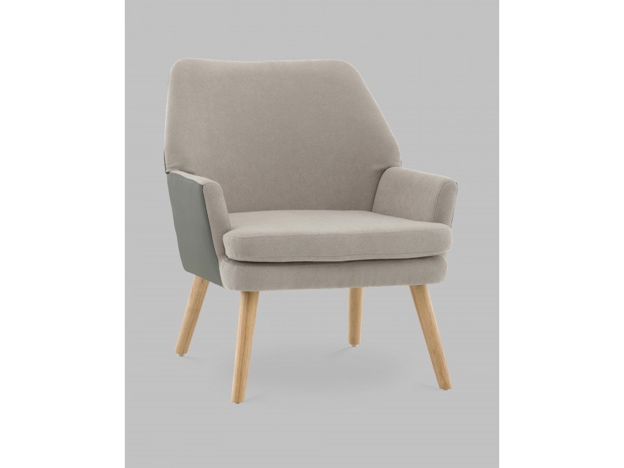 Кресло Харви серый с серой экокожей деревянные ножки