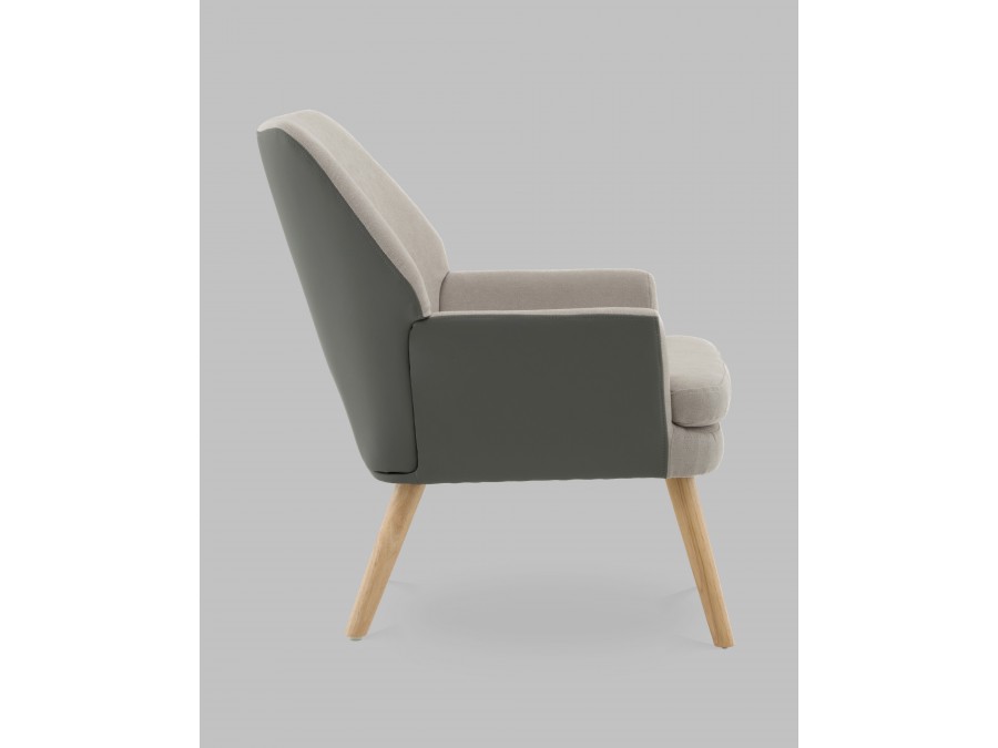 Кресло Харви серый с серой экокожей деревянные ножки