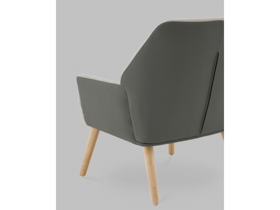 Кресло Харви серый с серой экокожей деревянные ножки