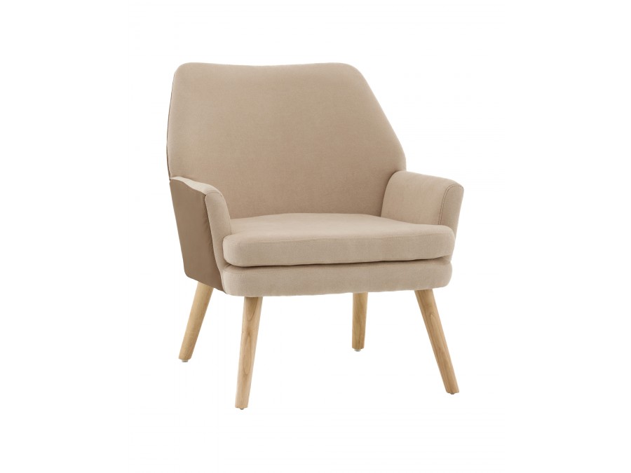Кресло Харви бежевый с коричневой экокожей деревянные ножки