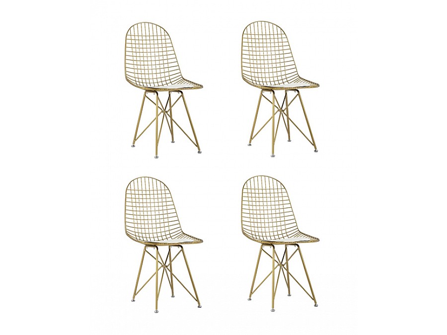 Стул обеденный Eiffel золотой с белой подушкой 4 шт