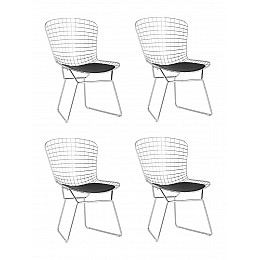 Стул обеденный Bertoia хромированный с черной подушкой 4 шт