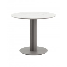 Стол круглый Терралино D90 верх керамика белый матовый, основание металл латте