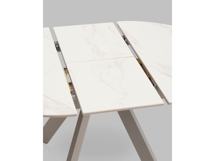 Стол круглый Миндель D100 столешница керамика белый глянец, основание металл латте