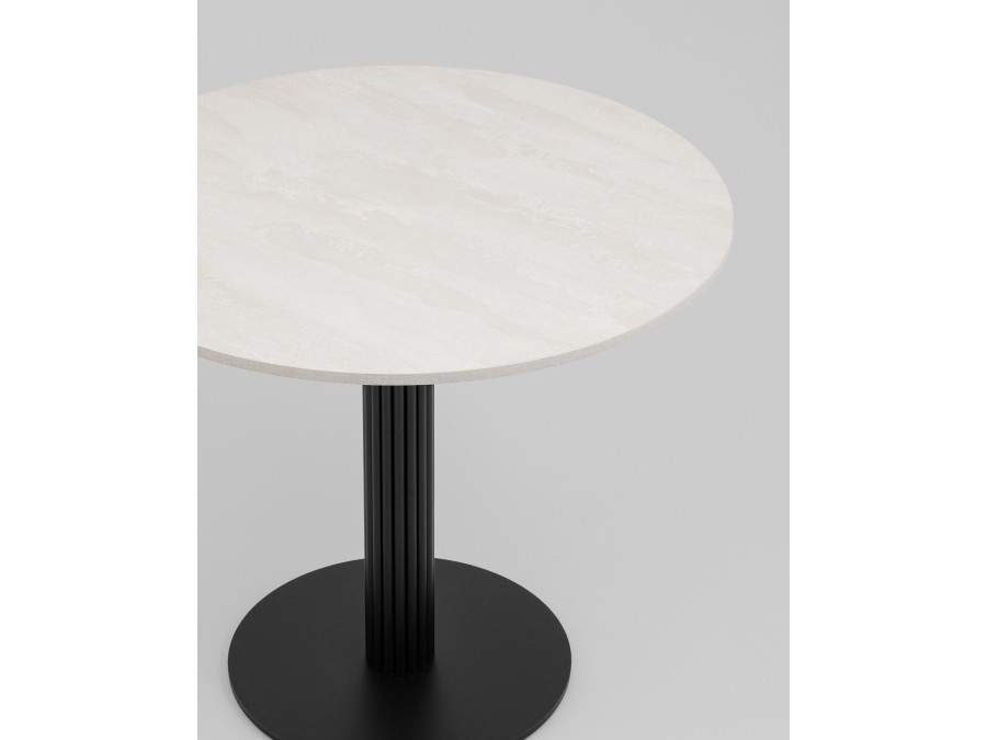 Стол круглый Фризбин D90, столешница МДФ ледяной камень, основание металл черный