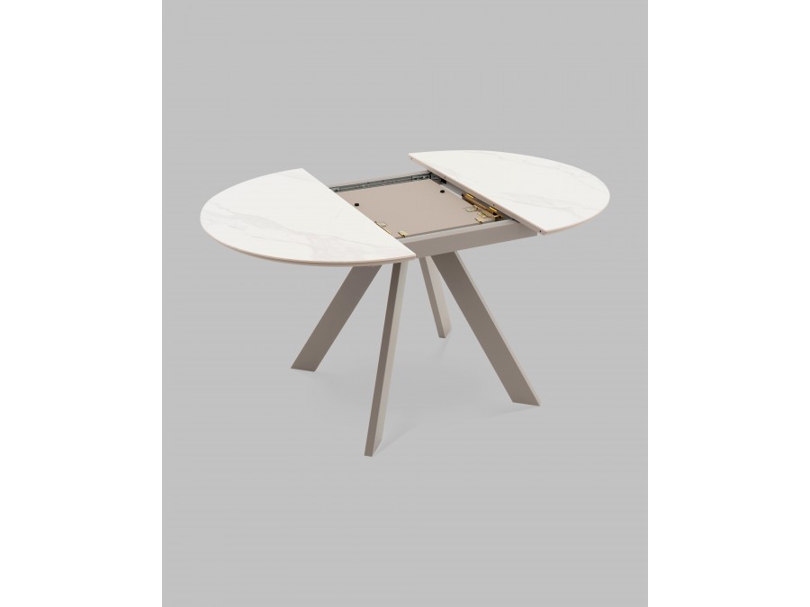 Стол круглый Миндель D100 столешница керамика белый глянец, основание металл латте