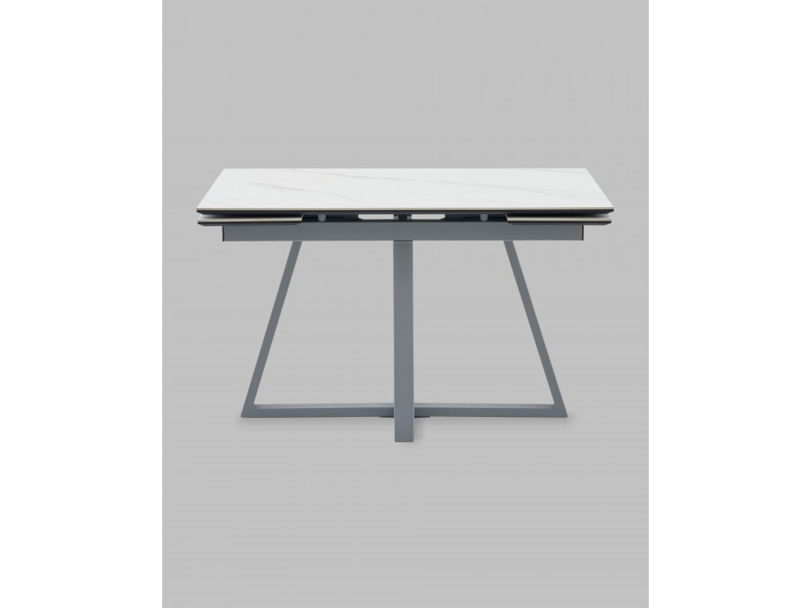 Стол Керас 120-180/80/75 столешница МДФ16/керамика Snow white подстолье металл серый