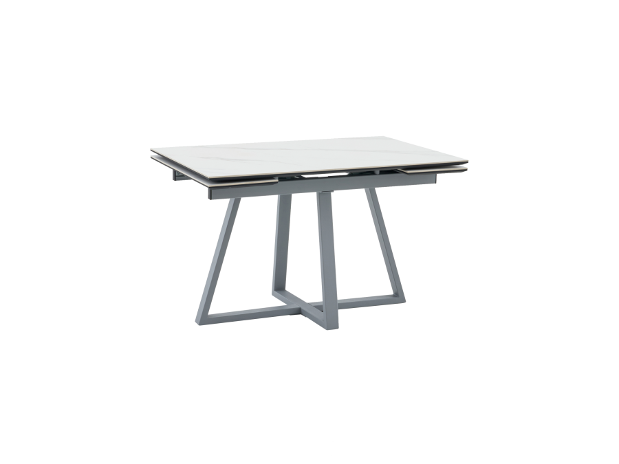 Стол Керас 120-180/80/75 столешница МДФ16/керамика Snow white подстолье металл серый