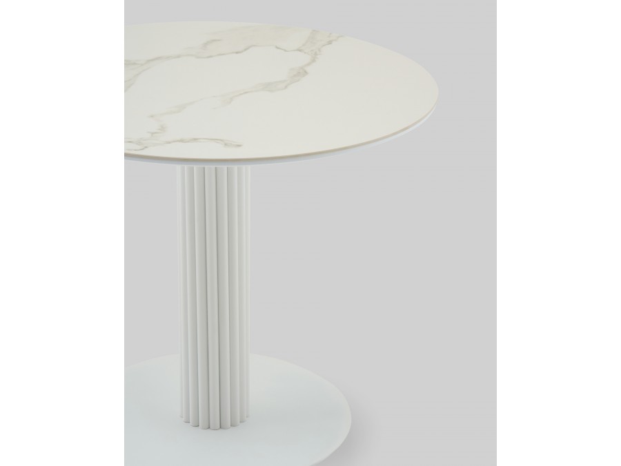 Стол круглый Терралино D90 верх керамика белый матовый, основание металл белый