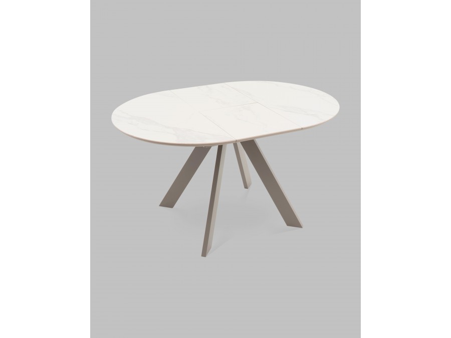 Стол круглый Миндель D100 столешница керамика белый глянец, основание металл латте