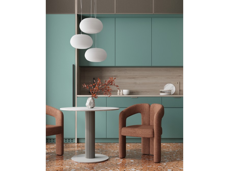 Стол круглый Терралино D90 верх керамика белый матовый, основание металл латте