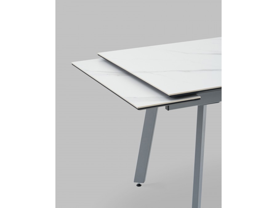 Стол Тайл 140-200/85/75 столешница Snow white подстолье металл серый