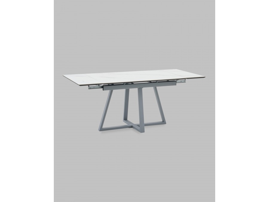 Стол Керас 120-180/80/75 столешница МДФ16/керамика Snow white подстолье металл серый