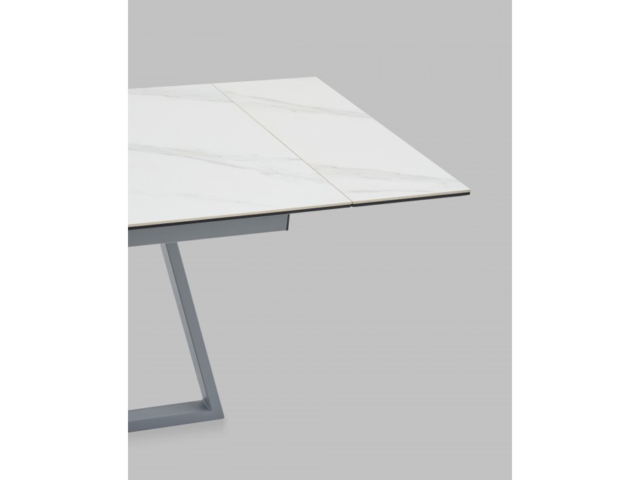 Стол Керас 120-180/80/75 столешница МДФ16/керамика Snow white подстолье металл серый