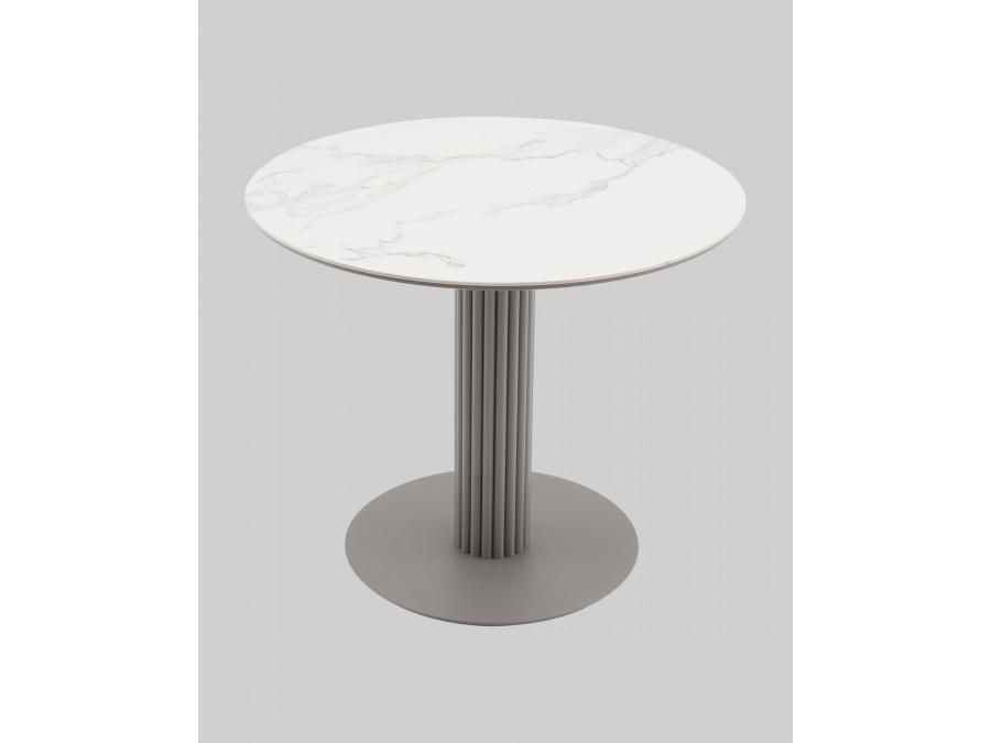 Стол круглый Терралино D90 верх керамика белый матовый, основание металл латте