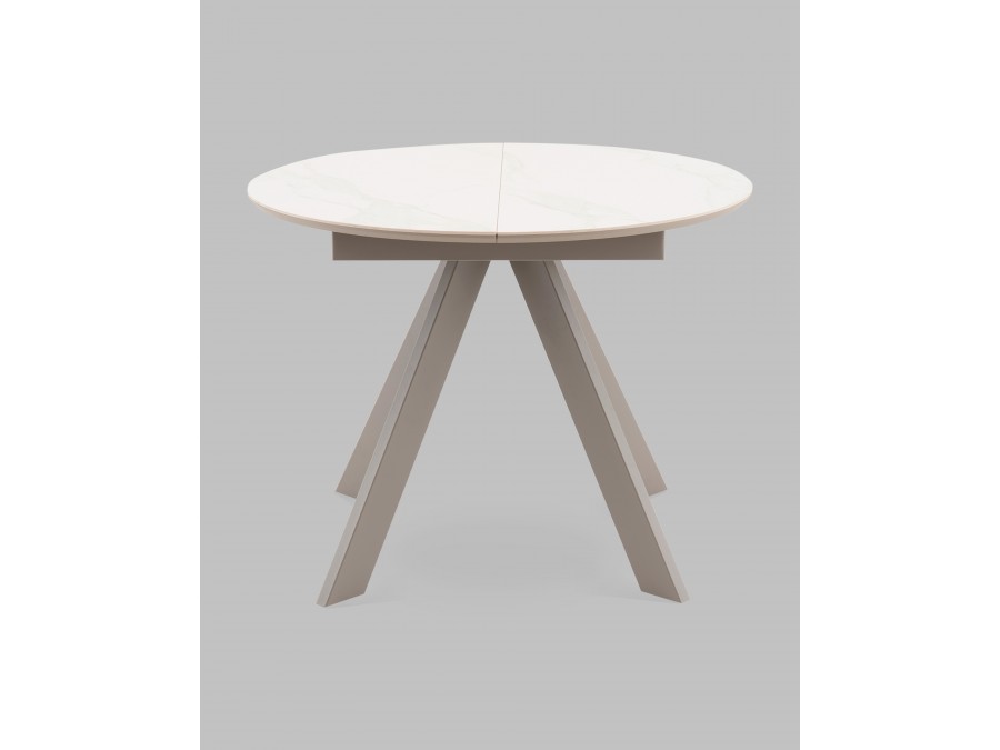 Стол круглый Миндель D100 столешница керамика белый глянец, основание металл латте