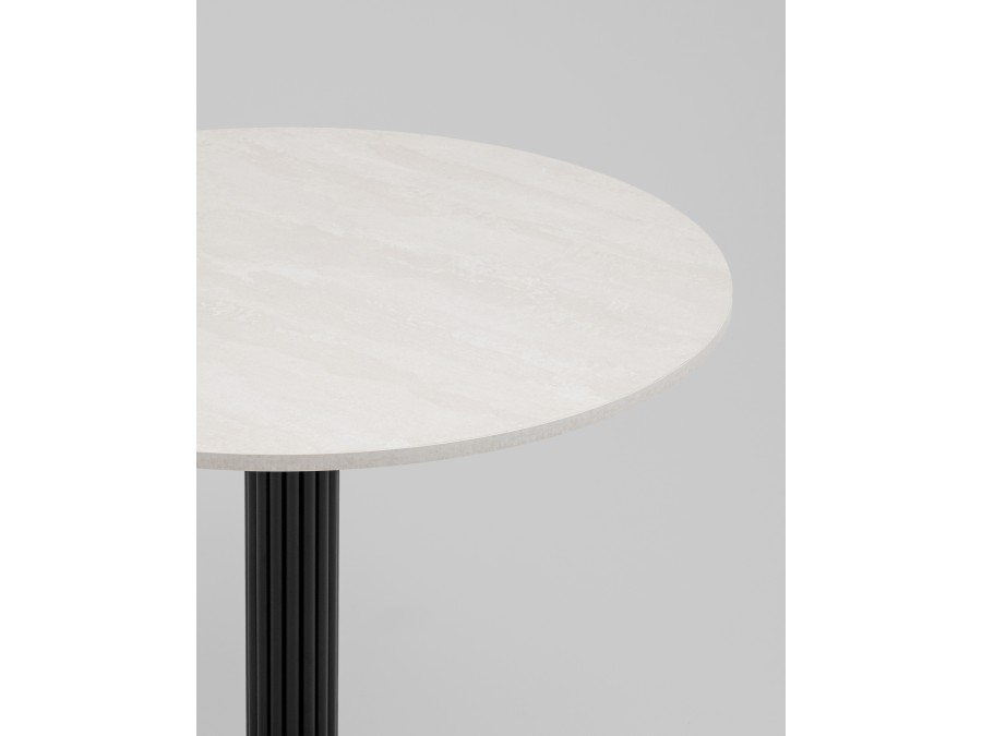 Стол круглый Фризбин D90, столешница МДФ ледяной камень, основание металл черный