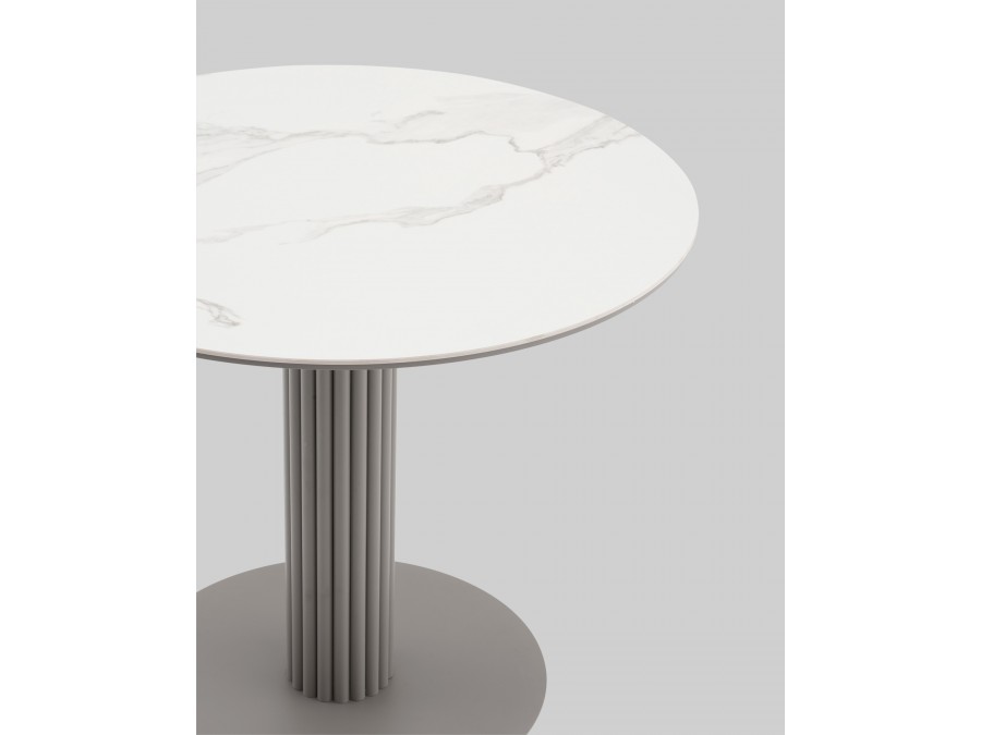 Стол круглый Терралино D90 верх керамика белый матовый, основание металл латте