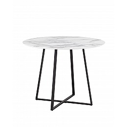 Стол обеденный Дакота 100*100 белый мрамор ножки черные