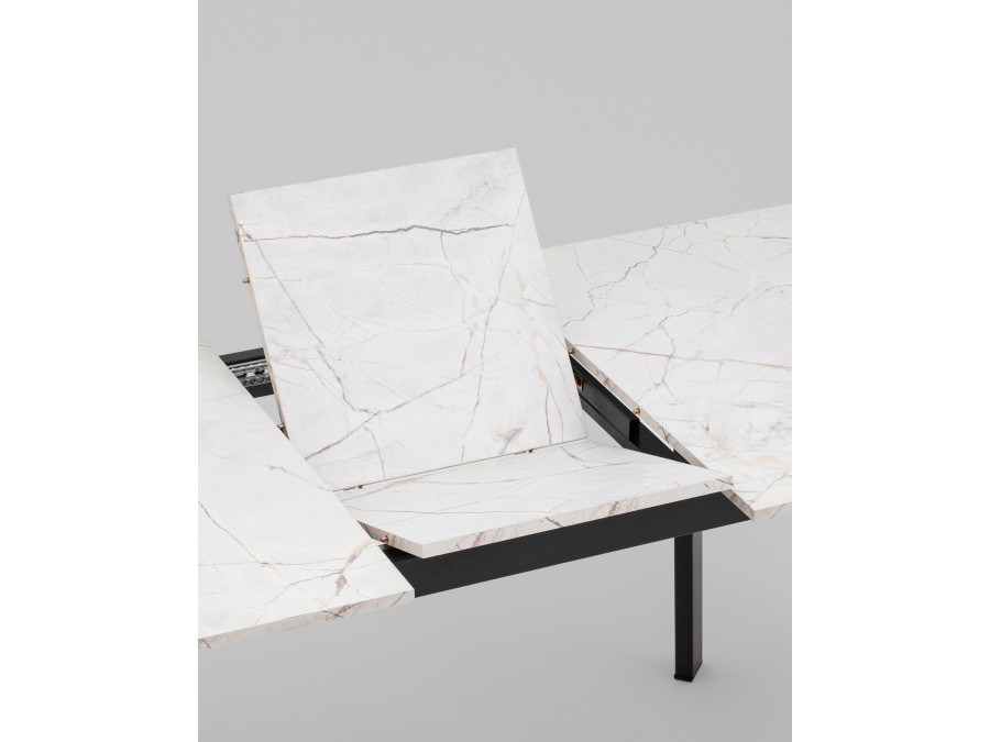 Стол Batu new 120-160/80/76 столешница ЛМДФ азул оникс подстолье металл черный