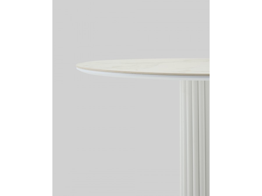 Стол круглый Терралино D90 верх керамика белый матовый, основание металл белый