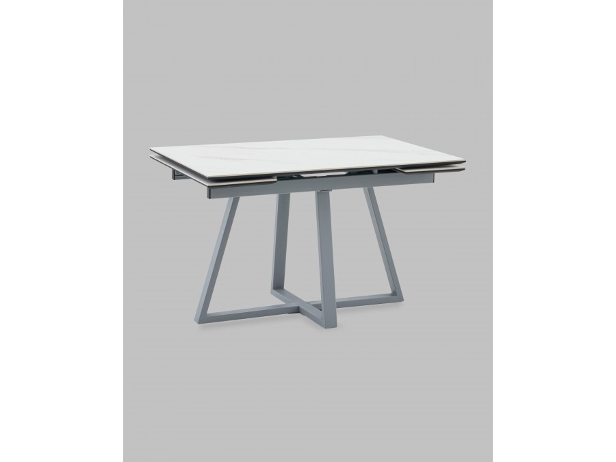 Стол Керас 120-180/80/75 столешница МДФ16/керамика Snow white подстолье металл серый