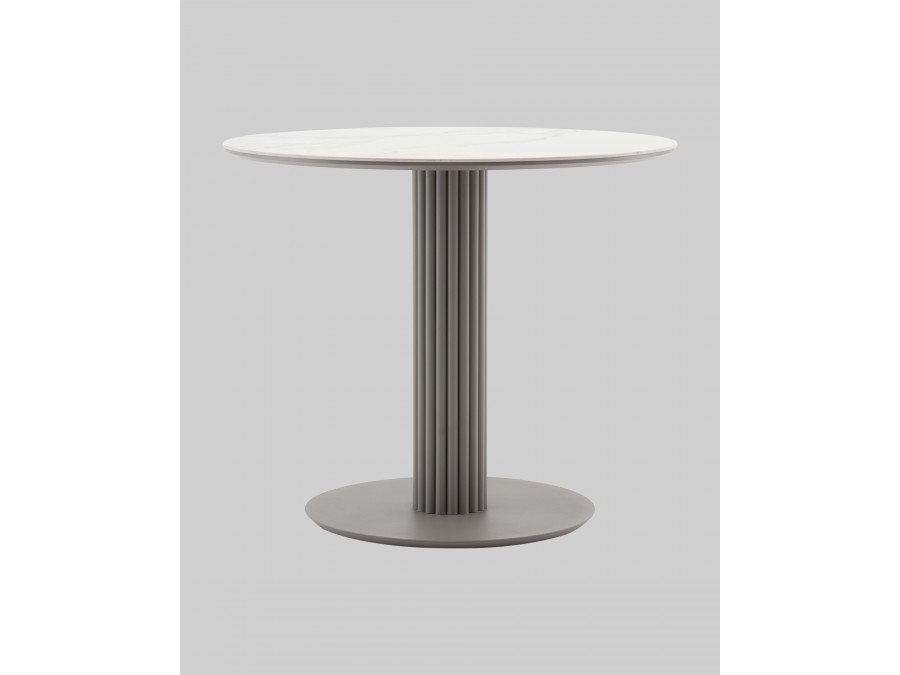 Стол круглый Терралино D90 верх керамика белый матовый, основание металл латте
