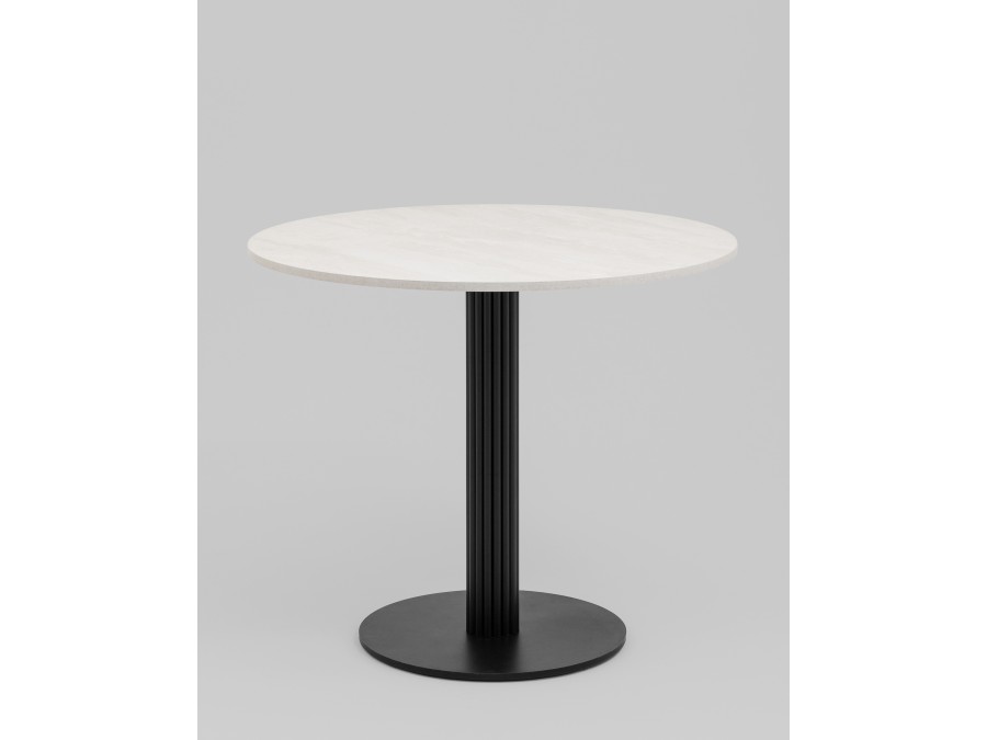 Стол круглый Фризбин D90, столешница МДФ ледяной камень, основание металл черный
