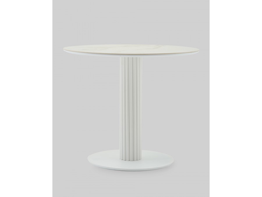 Стол круглый Терралино D90 верх керамика белый матовый, основание металл белый