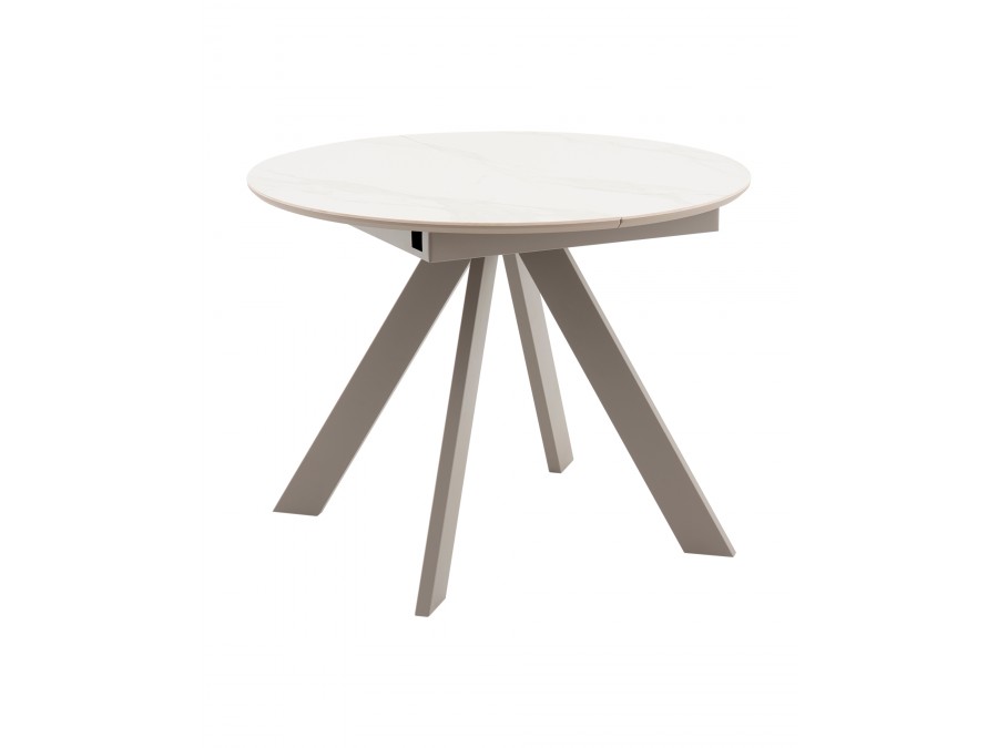 Стол круглый Миндель D100 столешница керамика белый глянец, основание металл латте