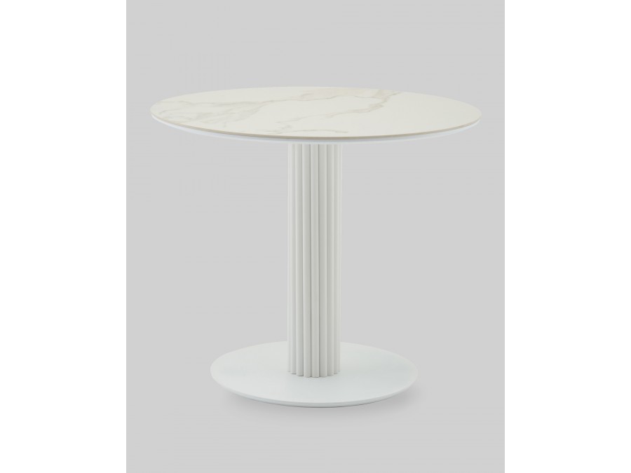 Стол круглый Терралино D90 верх керамика белый матовый, основание металл белый