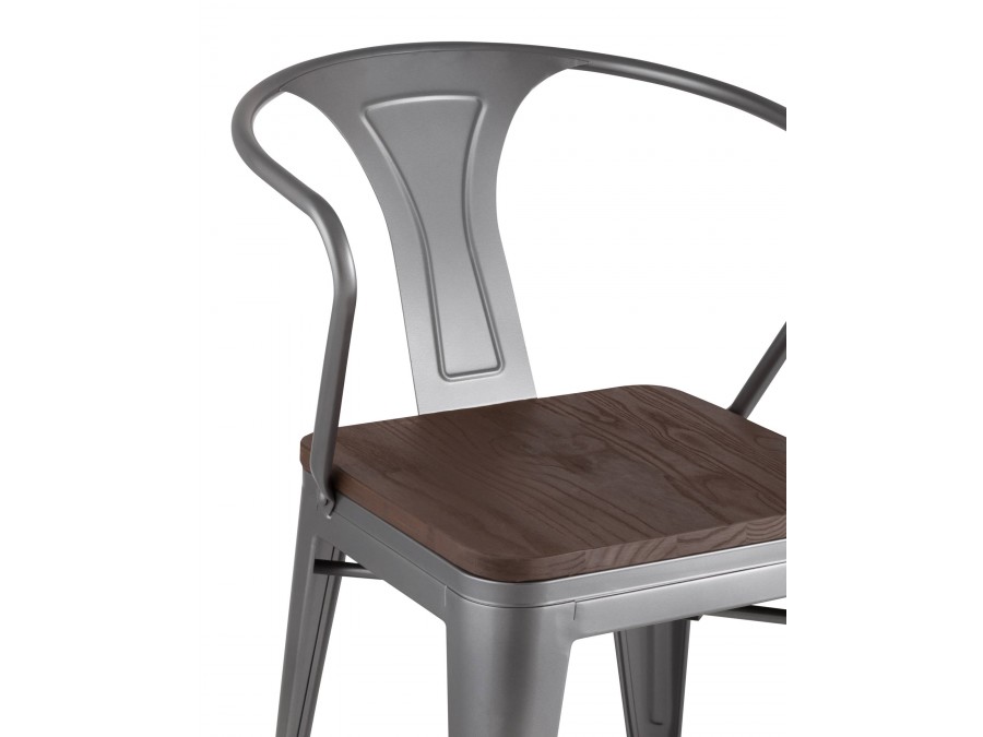 Стул TOLIX ARM WOOD с подлокотниками серебристый