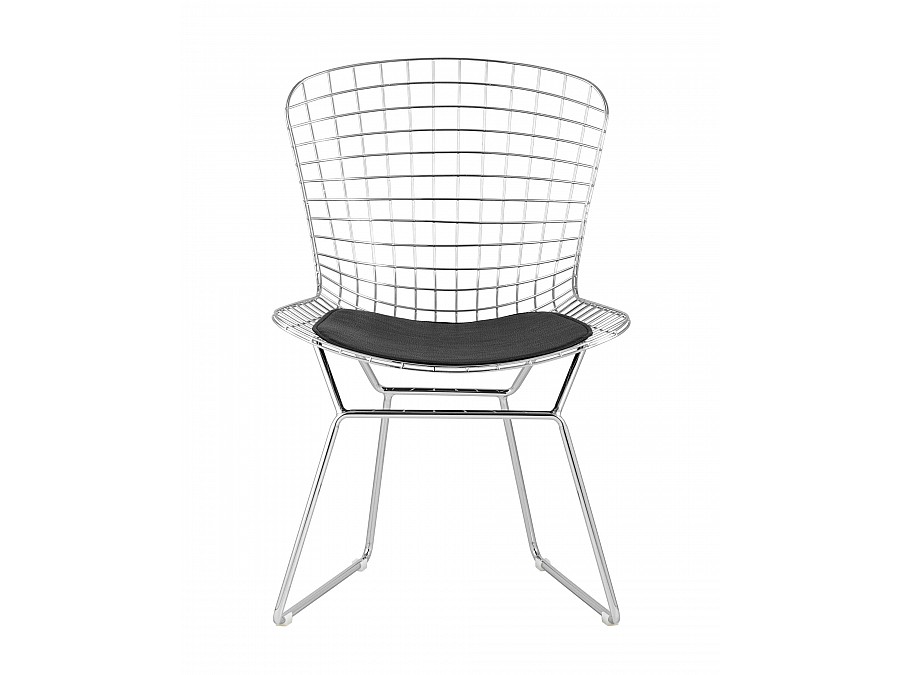 Стул обеденный Bertoia хромированный с черной подушкой